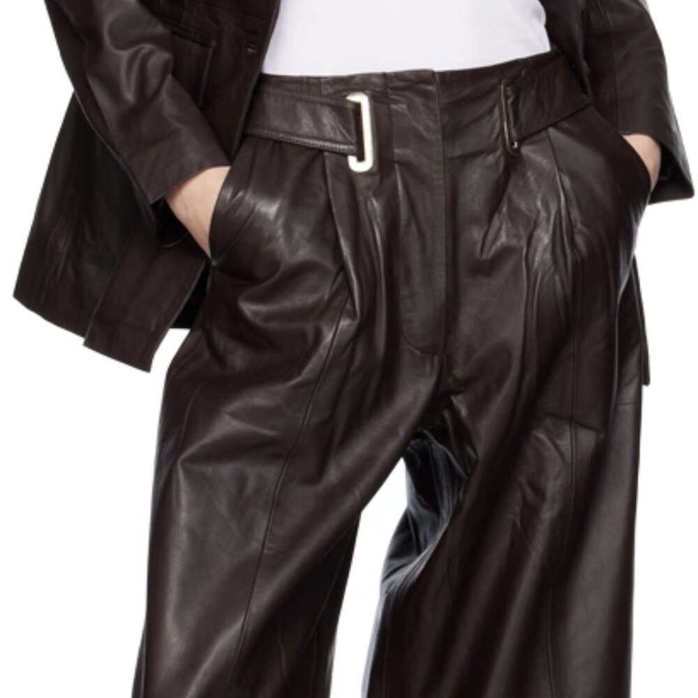 REMAIN Birger Christensen Brown Wide Eyelet Leather Trousers